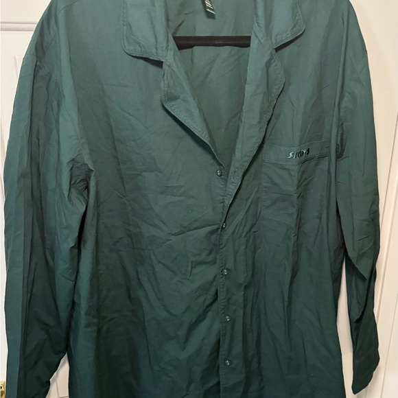 Skims Sleep Dark Green Cotton Long Sleeve Button-Up Shirt 2x - Picture 3 of 4